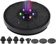Outdoor Water Feature Floating Solar Fountain Colorful Led Light Garden Fountain Bird Bath Solar Panel Powered Fountain Water Pump Garden Fountain Supplies(6 Led Light)