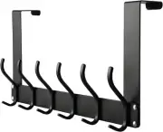 Over The Door Hook Hanger, Towel Rack with 6 Coat Hooks for Matte Black