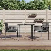 3 Piece Garden Dining Set with Cushions Black Poly Rattan and Steel Patio Bar Sets