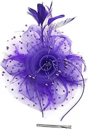 [Malaxlx] Fascinators Hat for Women Tea Party Headwear Derby Wedding Cocktail Hair Clip Flower Mesh Feathers Headband