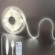 Clearhill 5V USB COB LED Strip Lights with Remote Dimmable Switch,9.84FT/3M,Cool White 6500K,320LEDs/M,8mm Width,Not Waterproof IP20,1.5M USB Switch Cable,for DIY Home Indoor Decoration