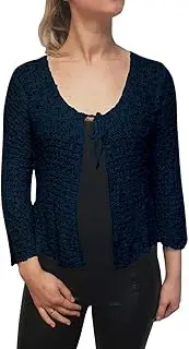 [Mimosa] Ladies Popcorn Style Crochet Plain Stretch Fish Net Tie at Waist Bolero Shrug Open Cardigan