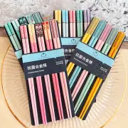 5Pairs Of Reusable Five-Color Dining Household Alloy Chopsticks Tablew..u