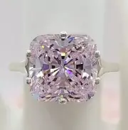 7Ct Asscher Cut Pink Lab Created Diamond Engagement Ring 14k White Gold Plated