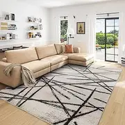 Leesentec Area Rugs Soft Modern Rug Carpet Geometric Stripe Rug Non Slip Cashmere Rug for Bedroom Living Room Floor Mat(Beige, 200 * 300cm)