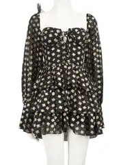 Black & Gold Floral Tiered Mini Dress
