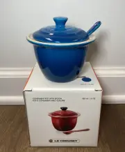 "Marseille" LE CREUSET Condiment Pot with Spoon Stoneware Jam Jelly Jar Indian