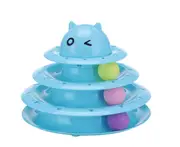 Interactive Cat Toy 3-Layer Circle Track with 3 Moving Balls Cat Turntable and A Feather Toy Intellectual Sports Turntable-Blue
