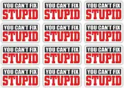 12x - YOU CANT FIX STUPID 1x2 Funny Hard Hat Helmet Stickers / Foreman Decals