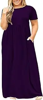 [Nemidor] Women Short Sleeve Loose Plain Casual Plus Size Long Maxi Dress with Pockets (26, Purple)