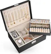 Jewellery Box Organiser Women Girls, 2 Layers Large Jewelry Storage Case with R