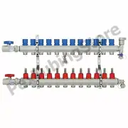 12-Branch PEX Radiant Floor Heating Manifold Set - Brass, for 3/8” 1/2” 5/8” PEX