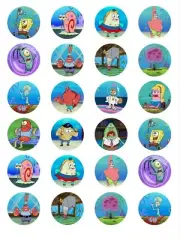 24 SpongeBob Edible Wafer Paper Cupcake Toppers Cake PRE-CUT