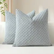 Set of 2 Light Grey Soft Corduroy Decorative Throw Pillow Covers Striped Boho