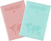 [Ieron] 2 Pack Pink Blue Passport Cover PU Leather Passport Holder Travel Wallet for Passport Tickets Cards Boarding Passes Credit Cards Business Cards Classic