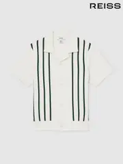 Reiss Off White/Green Chaplin Stripe Cuban-Collar Shirt (F49257) | $75