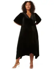 [Forever New Curve] Violet Velvet Wrap Dress in Black