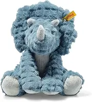 Steiff 087806 Original Dixi Triceratops Soft Cuddly Friends Cuddly Toy Approx. 28 cm, Plush with Button in Ear, Cuddly Friend for Babies from Birth, Petrol Blue