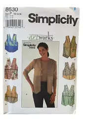 Simplicity Sewing Pattern 8630 Vest Art Works Misses Size 12-16