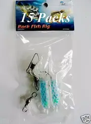 15 Packs rock cod rigged two bulb squid rockfish rigs - 15 pairs BLUE