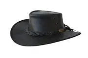 Jacaru Boundary Rider Anzac Style Bovine Cow Leather Hat Chinstrap Side Snaps