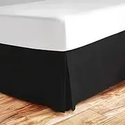 Split Corner Bed Skirt 18 Inch Drop Queen Size 100% Natural Cotton Wrinkle and Fade Resistant Queen Size, Black Solid