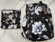 Tumi Just in Case Travel Backpack lightweight FLORAL FLOWERS black grey white