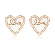 GEORGINI REFLECTION ENAMEL LOVE HEART STUD EARRINGS ROSE GOLD