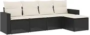 vidaXL Black Poly Rattan Modular 5-Piece Garden Sofa Set with Cushions - Patio Seating for Outdoor Spaces