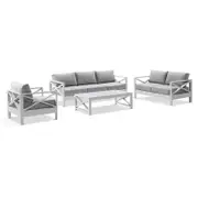 Kansas 3+2+1 seater Outdoor Aluminium Lounge Set with Coffee Table White - Textured Olefin Grey