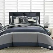 Nautica Duvet Cover Set Cotton Reversible Bedding Queen, Rendon Charcoal/Navy