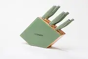 6-Piece Color Pop Kitchen Knives Cutlery Set with Green Wood Storage Block
