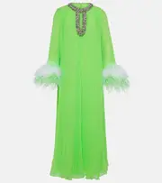 [Self-Portrait] Self-Portrait Pleated feather-trimmed chiffon gown AU 6 green