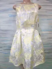 AIDAN MATTOX YELLOW WHITE & METALLIC SILVER FLORAL SLEEVELESS DRESS SIZE 10- NWT