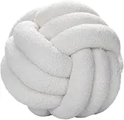 Knot Cushion Round Ball Cushion 28cm Lambswool Knotted Ball Cushion Home Decor Handmade Knotted Throw Pillow for Couch Bed Car Office (Off White)