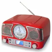 TechPlay QT62BT RED, Retro Design Compact Stereo CD, with AM/FM Rotary knob, ...