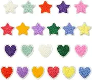 TEAONE Mini Embroidery Applique Patches, 22 PCS Star Heart Patches with Adhesive for Clothes, Socks, Jeans, Hats, DIY Accessories (Colorful)