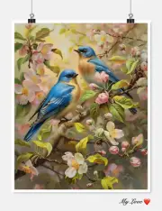 Bluebirds on Crabapple Blooms - Chart Counted Cross Stitch Patterns Needlework