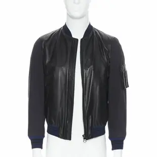 [二手] LANVIN ELBAZ black contrast lamb leather front MA1 detail bomber jacket EU44 XS