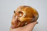 1.1KG Hand Carved Natural Mookaite Alien Skull Reiki Crystal Skull Holiday gift