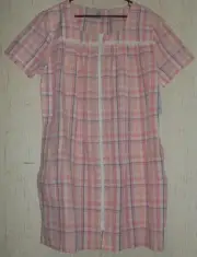 Croft Barrow Intimates Women 2X Zip Up Housecoat Seersucker Plaid Pink NWT
