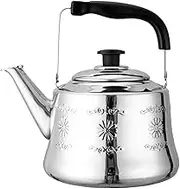 Dicunoy Stovetop Tea Kettle, 3.2 Quart Silver Water Kettle, Stainless Steel Vintage Fast Boiling Tea Pot, Mirror Finish, Flower Pattern, Ergonomic Handle