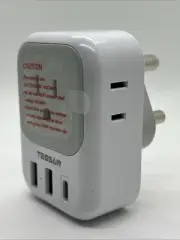 South African Power Adapter Type M Plug Adapter with 4 outlet 3 USB NEW! no box
