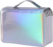 250 Slots Colored Pencil Case with Zipper Closure Pencils Bag Waterproof PU Leather Pen Organizer Storage Holder for Artist (Silver)
