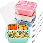 Bento Lunch Box Snack Boxes - Stackable Bento Boxes with 3 Compartments, Meal Prep Containers Reusable, Lightweight Lunch Containers for Kids to School, Work, and Travel,BPA Free (4 Color)