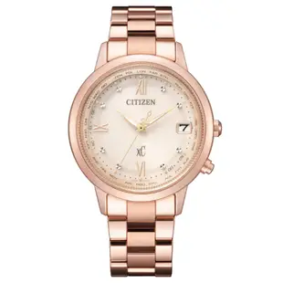 CITIZEN 星辰 xC 亞洲限定 光動能 輕量鈦金屬 電波對時淑女腕錶-玫瑰金36mm(CB1132-51W 防水50米)