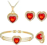 [NOLITOY] 1set Heart Shaped Jewelry Women Red Necklace Fashion Earrings Elegant for Birthdays Weddings and Valentine Day Unique Design Fine Workmanship