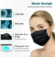 5/10/50/100 Black Disposable Face Mask 3 Layer C.E Approval FFP2 U.S Seller