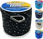 Premium Boat Anchor Rope 100 Ft Double Braided Boat Anchor Line Black Nylon Marine Rope Braided 3/8 Anchor Rope Reel for Many Anchors & Boats 3/8 Inch Black