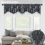 2PC NAPEARL Jacquard Scalloped Valance Curtains Decoration Beaded Valance For Living Room Window Rod Pocket Valance black 2PC W132cm x L46cm